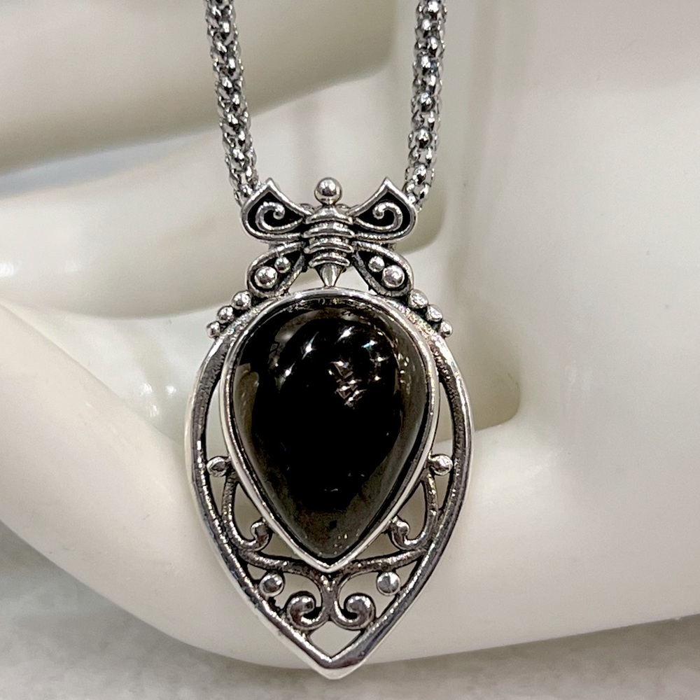 Sterling Silver SILVER Shungite Butterfly Bale Pendant Necklace